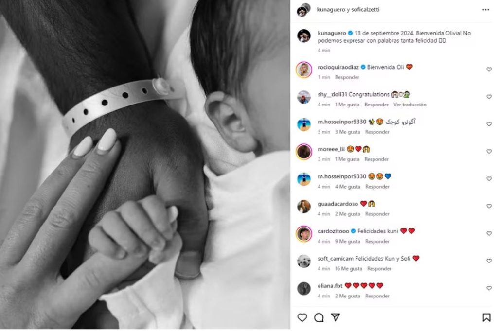 Nació Olivia, la hija del Kun Agüero y Sofía Calzetti