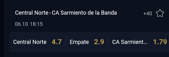 Sarmiento vs. Central Norte en las casas de apuestas