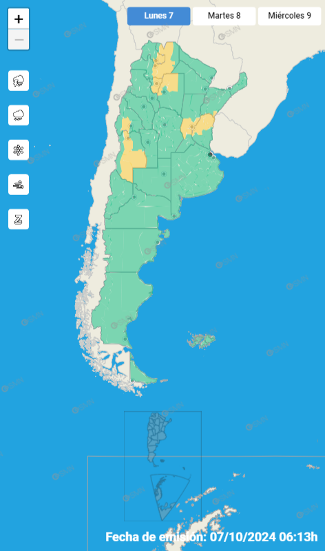 Alerta emitido por el Servicio Meteorológico Nacional