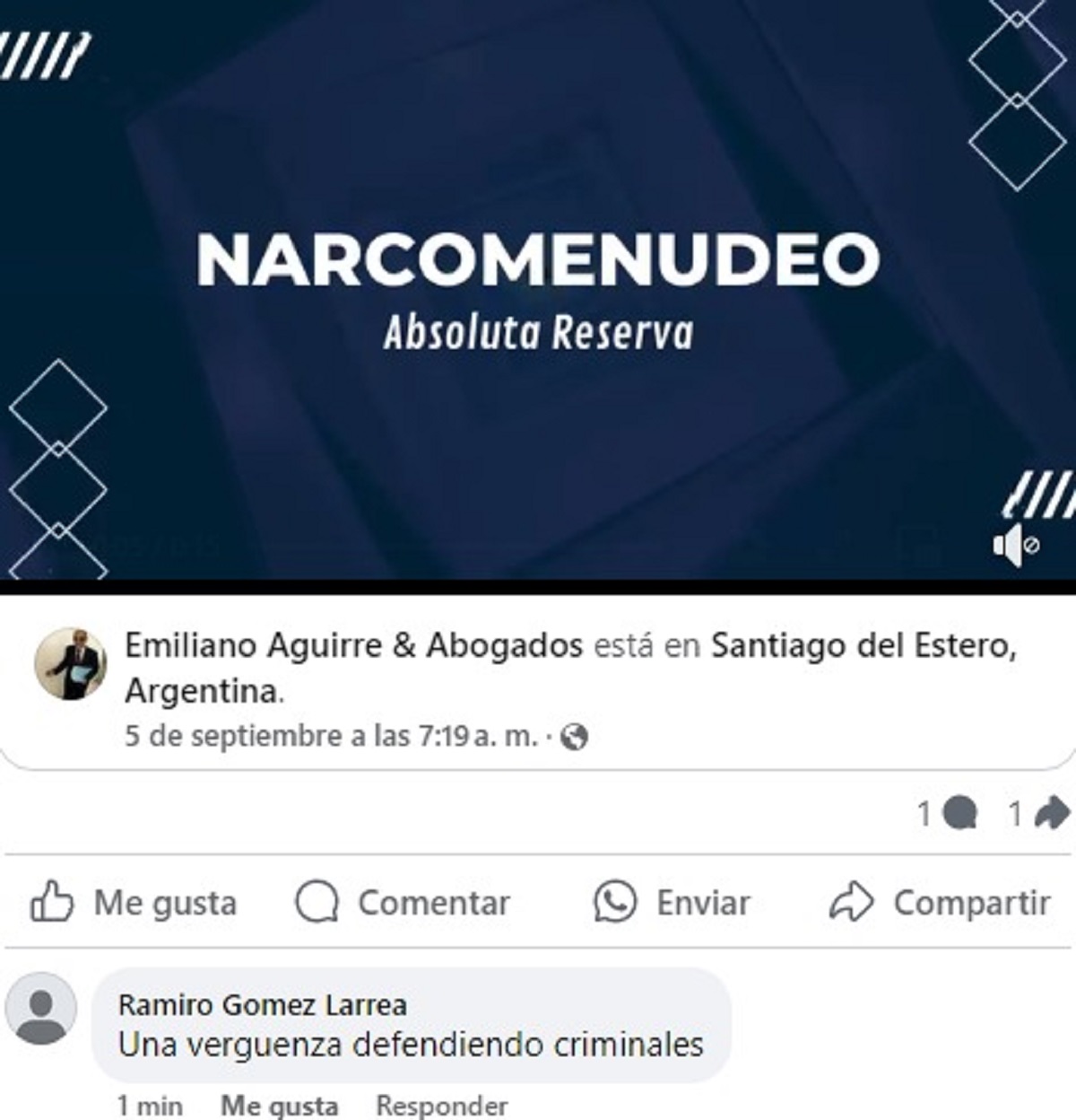 Publicidad de "Emiliano Aguirre y Abogados" en Facebook