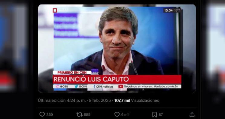 Filtran y vuelven tendencia “fake news” sobre la renuncia de “Toto” Caputo