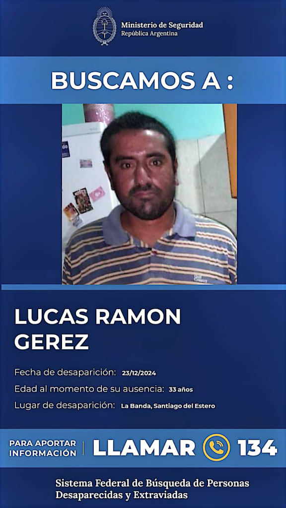 Intensa búsqueda de un hombre de 32 años de la ciudad de La Banda
