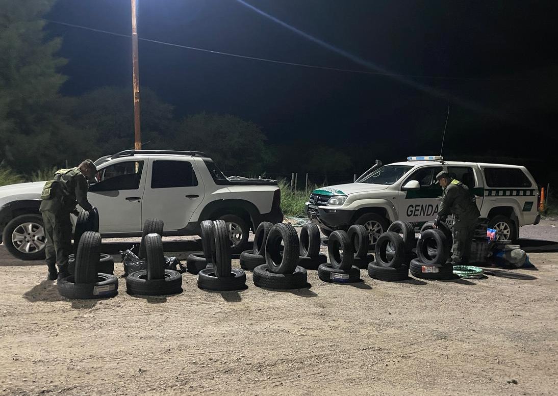 Interceptan un cargamento de 60 cubiertas de contrabando en Santiago
