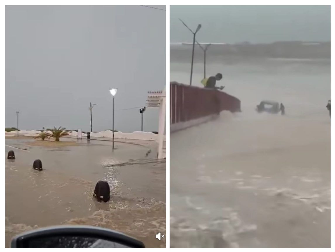 VIDEO: La corriente de agua arrastró un vehículo en Las Grutas en medio de un temporal