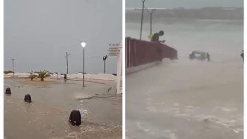 VIDEO: La corriente de agua arrastró un vehículo en Las Grutas en medio de un temporal