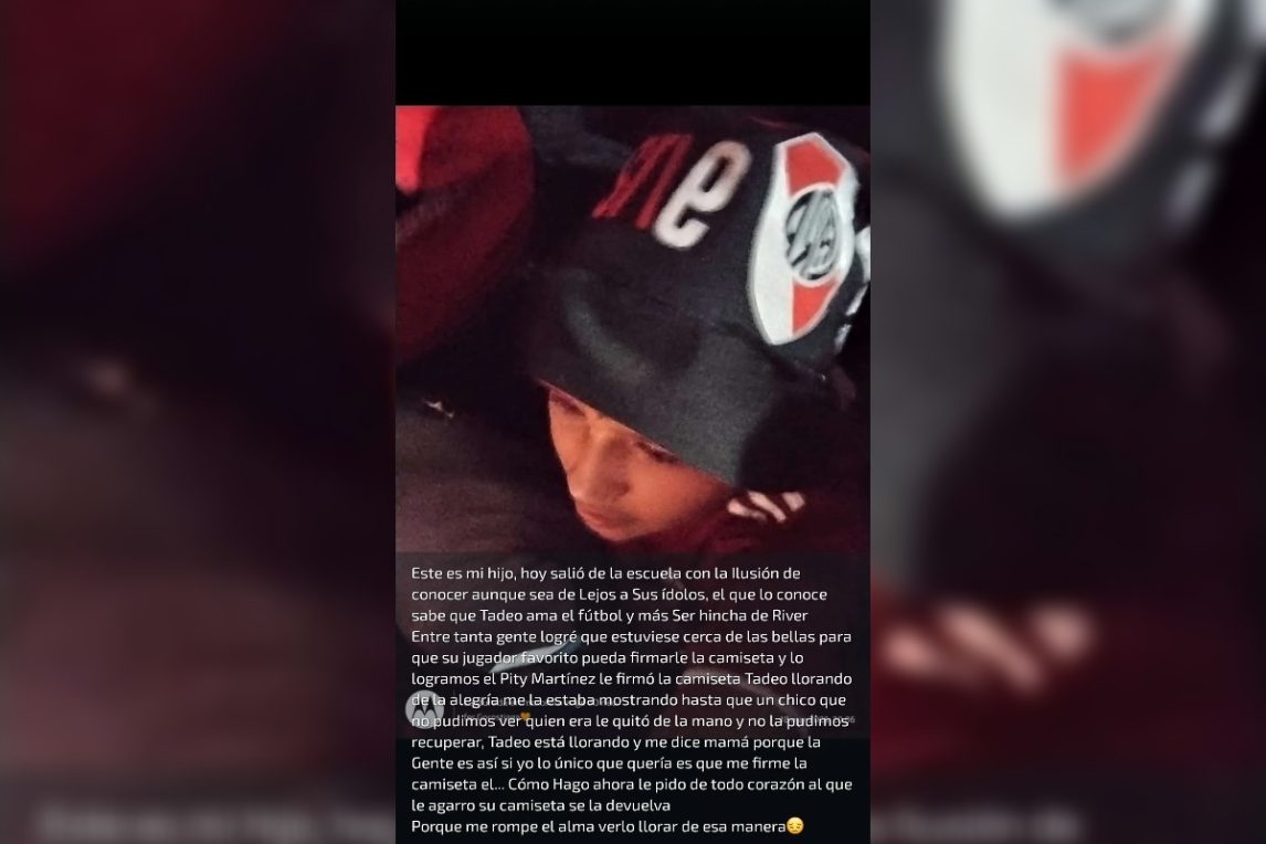 Desgarrador momento para un pequeño santiagueño hincha de River: le arrebataron la camiseta firmada por el “Pity” Martínez
