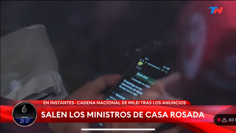 El descuido de TN: mostró en vivo un chat privado del ministro Cúneo Libarona