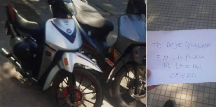 Dejó las llaves puestas en su moto por más de una hora, corrió a buscarlas y se llevó una impensada sorpresa
