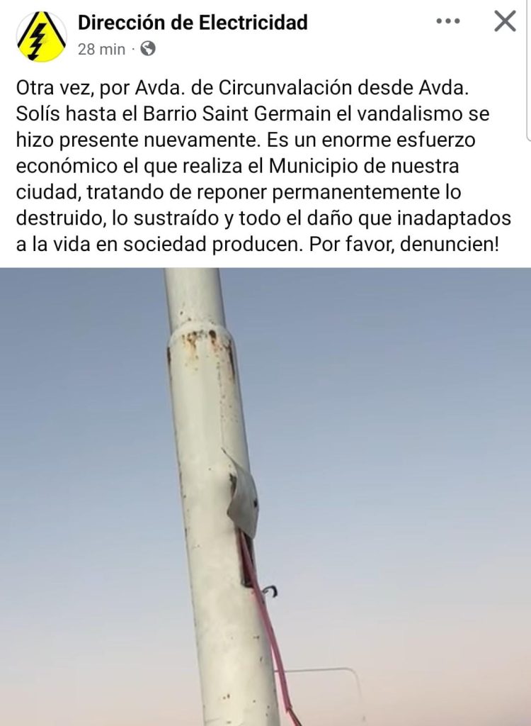 “Así nos dejan, sin iluminación”: volvieron a robar cables en la Circunvalación y el sur de la ciudad quedó a oscuras