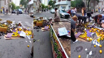 VIDEO: Calidad de Vida le desalojó su puesto de frutas y él repartió todo entre la gente que pasaba por el centro