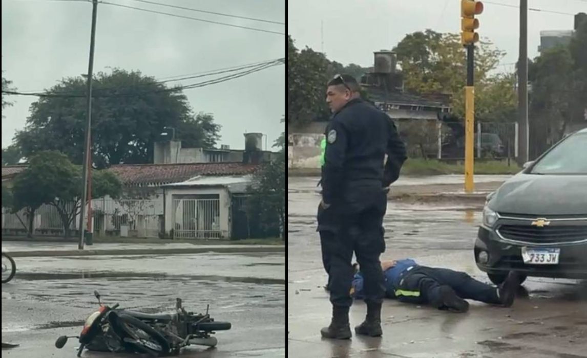 Violento choque de auto y moto en Av. Lugones y Antenor Álvarez