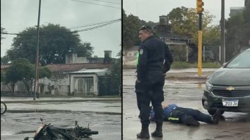 Violento choque de auto y moto en Av. Lugones y Antenor Álvarez
