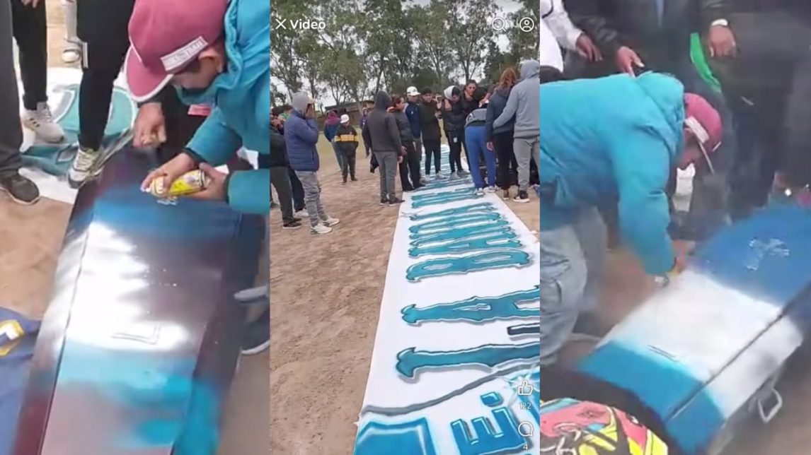 VIDEO. Hinchas de “Estuky” pintaron de azul y blanco el cajón de un reconocido hincha