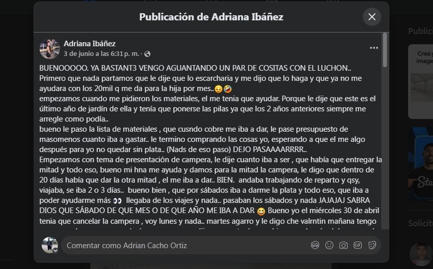 “Bastante vengo aguantando cositas con el luchón”: el escrache de una joven a su ex y padre de sus hijos