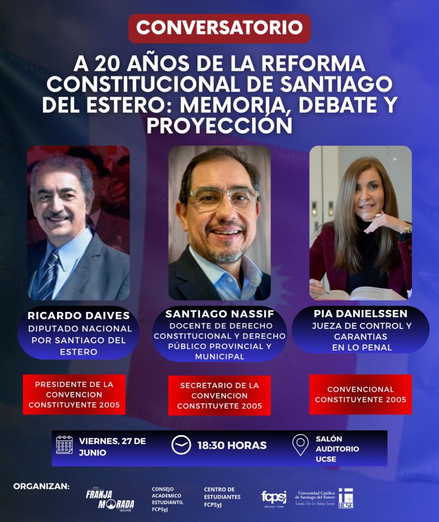 Invitan a un conversatorio “A 20 años de la Reforma Constitucional de Santiago del Estero”