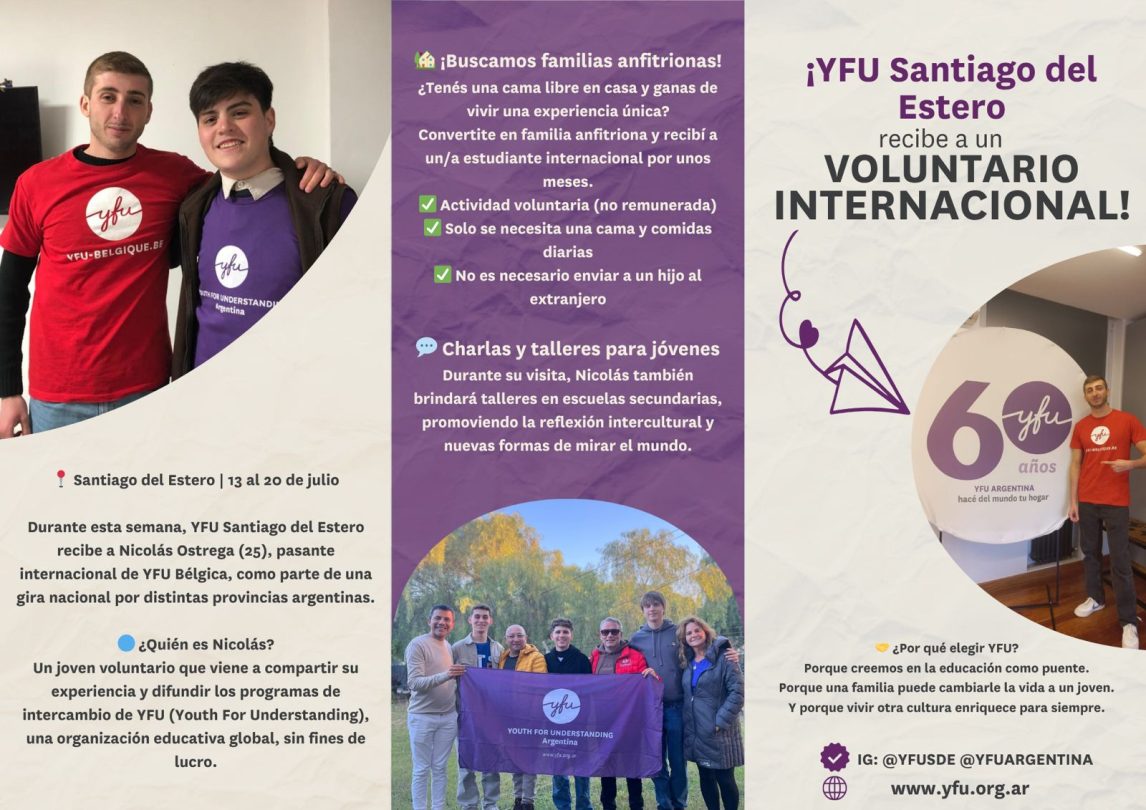 Un puente entre culturas: llega a Santiago del Estero Nicolás Ostrega, voluntario de intercambio de YFU Bélgica