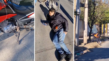 Motociclista resultó herido tras engancharse con cables caídos en pleno centro y casi pierde una pierna