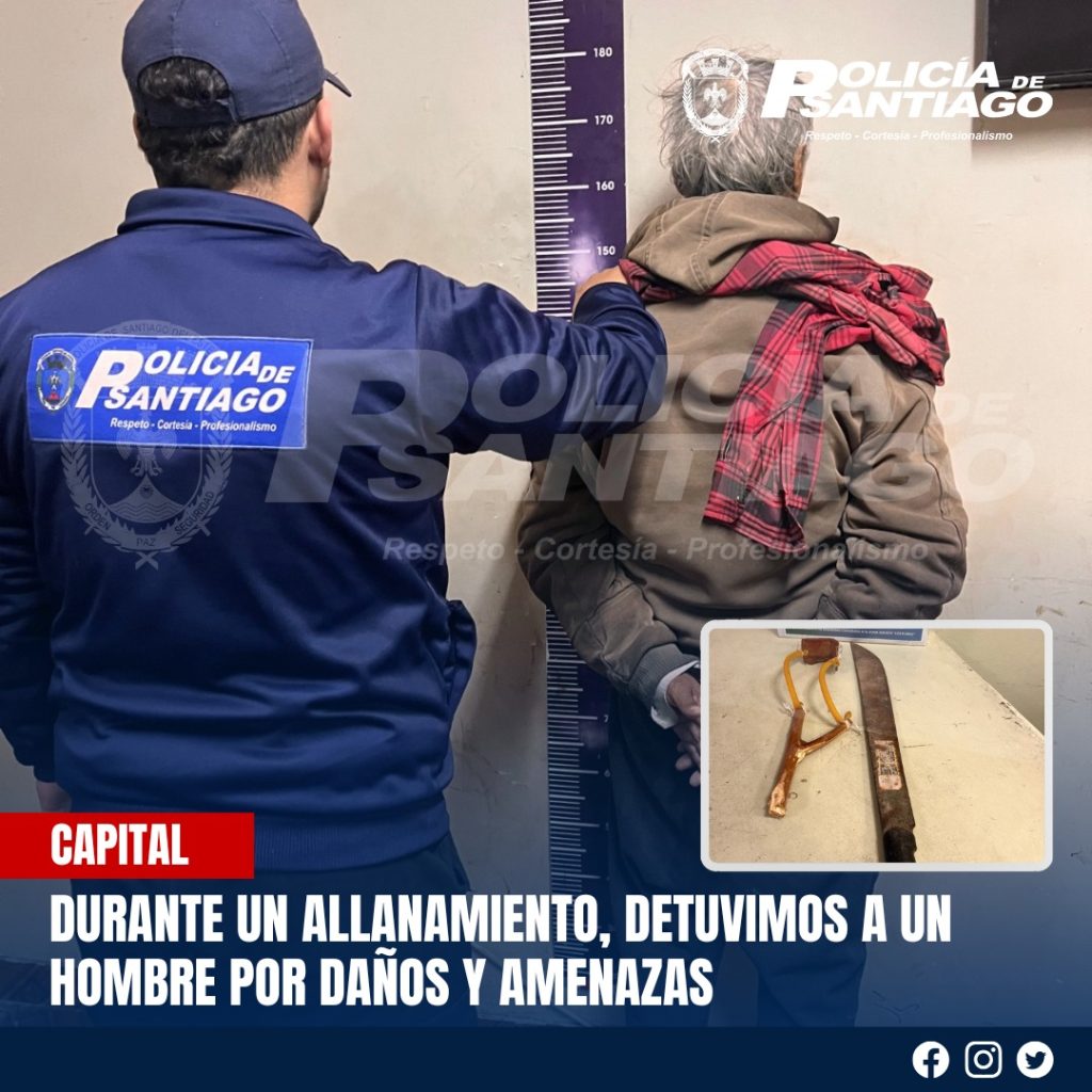 Detuvieron a un hombre de avanzada edad por daños y amenazas y le secuestraron armas