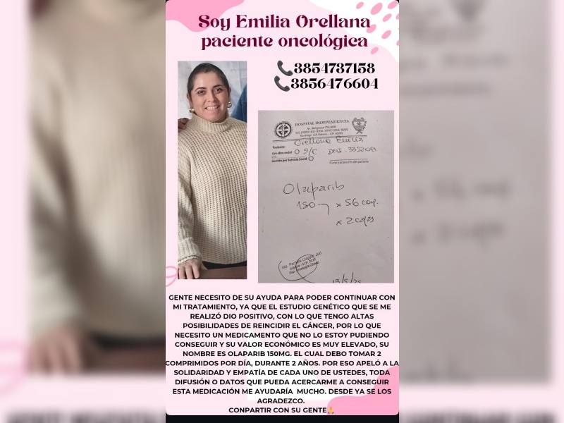 Paciente oncológica pide ayuda para acceder a su medicación