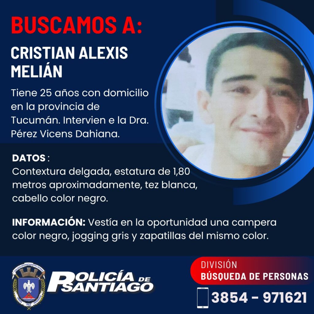 Pozo Hondo: Buscan a un joven tucumano que salió de la casa de sus tías y no regresó