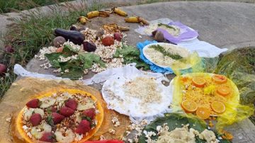 Misterio en la Costanera norte: Hallan extraña ofrenda con frutas, verduras y una carta