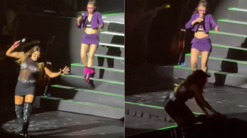 VIDEO | La terrible caída de Catherine Fulop en el recital de Erreway