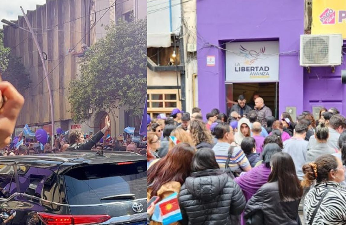 Milei llegó eufórico a la sede de La Libertad Avanza en Santiago del Estero