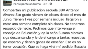 Padres de alumnos de la Escuela Antenor Álvarez expresan su hartazgo por las reiteradas ausencias de una docente
