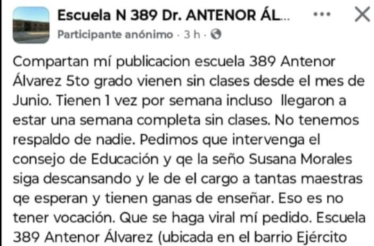 Padres de alumnos de la Escuela Antenor Álvarez expresan su hartazgo por las reiteradas ausencias de una docente