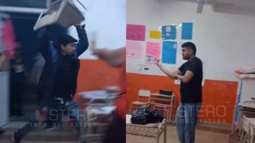 VIDEO: Fiscales de La libertad Avanza y el Frente Cívico a los sillazos en una escuela