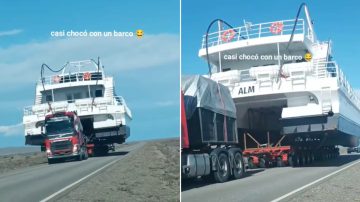 Insólito: un automovilista se cruzó con un barco en plena Ruta 40