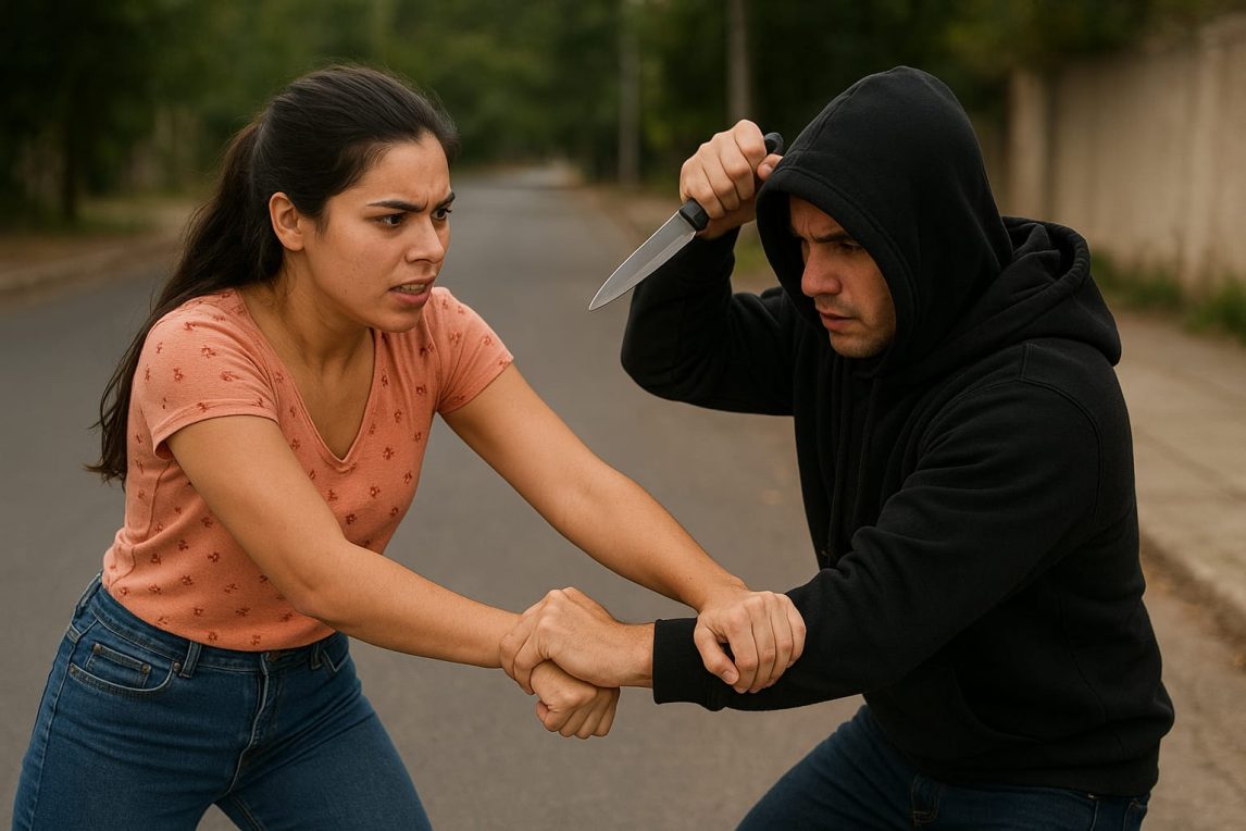 Una joven valiente forcejeó con un indigente armado con un cuchillo y evitó que le robara el celular