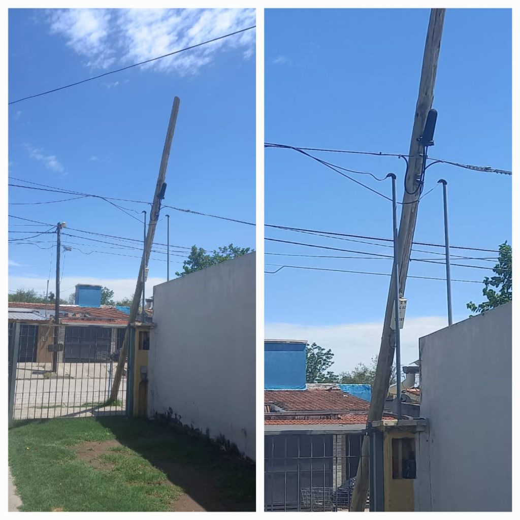B° El Rincón: Vecinos temen la caída de un poste que pende de un cable
