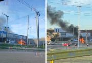 VIDEO: Un auto en llamas en el estacionamiento de sucursal bancaria del Parque Industrial