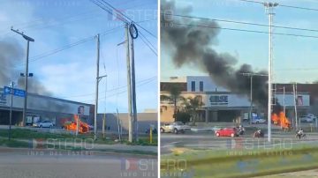 VIDEO: Un auto en llamas en el estacionamiento de sucursal bancaria del Parque Industrial