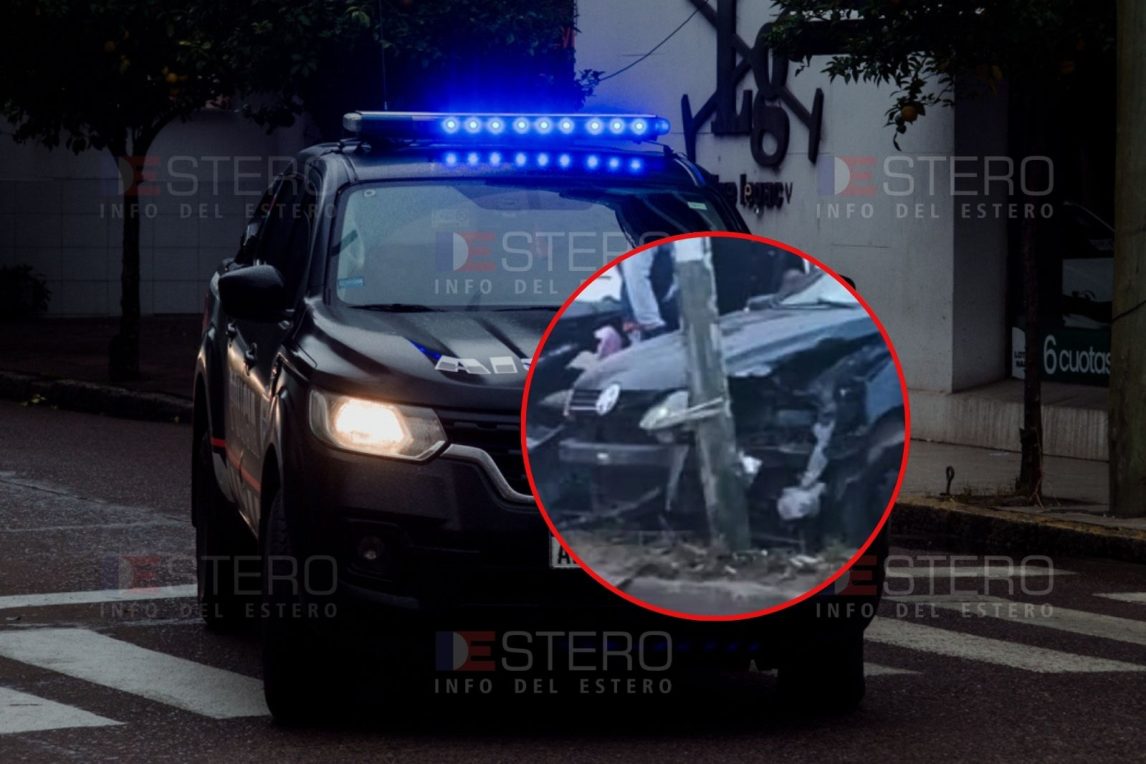 Perdió el control de su auto y se “estampó” contra una columna de alumbrado público