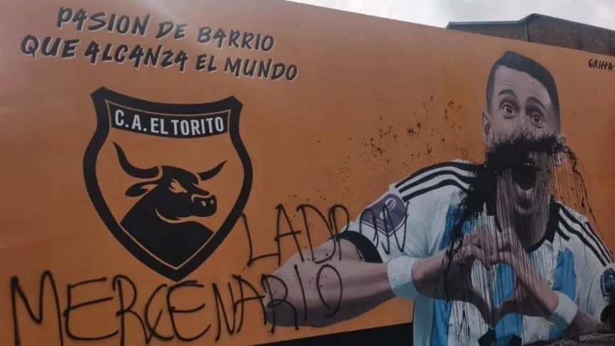 Vandalizaron un mural de Ángel Di María en Rosario tras el título otorgado a Central por la AFA