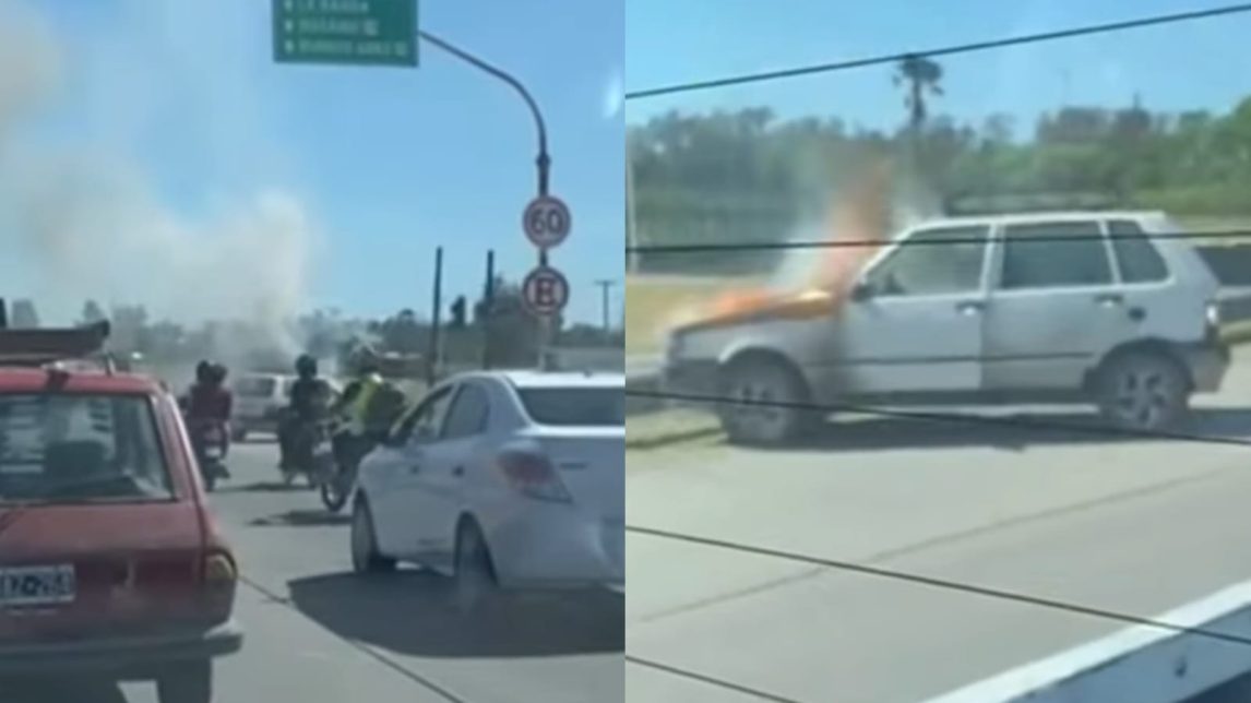 Caos en la autopista por el voraz incendio de un auto
