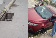 Un auto se hundió en un “cráter” y vecinos reclaman: “Seguimos sin respuestas”