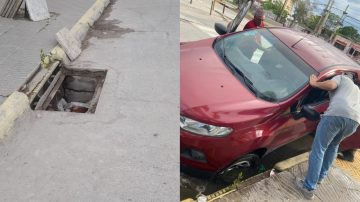 Un auto se hundió en un “cráter” y vecinos reclaman: “Seguimos sin respuestas”