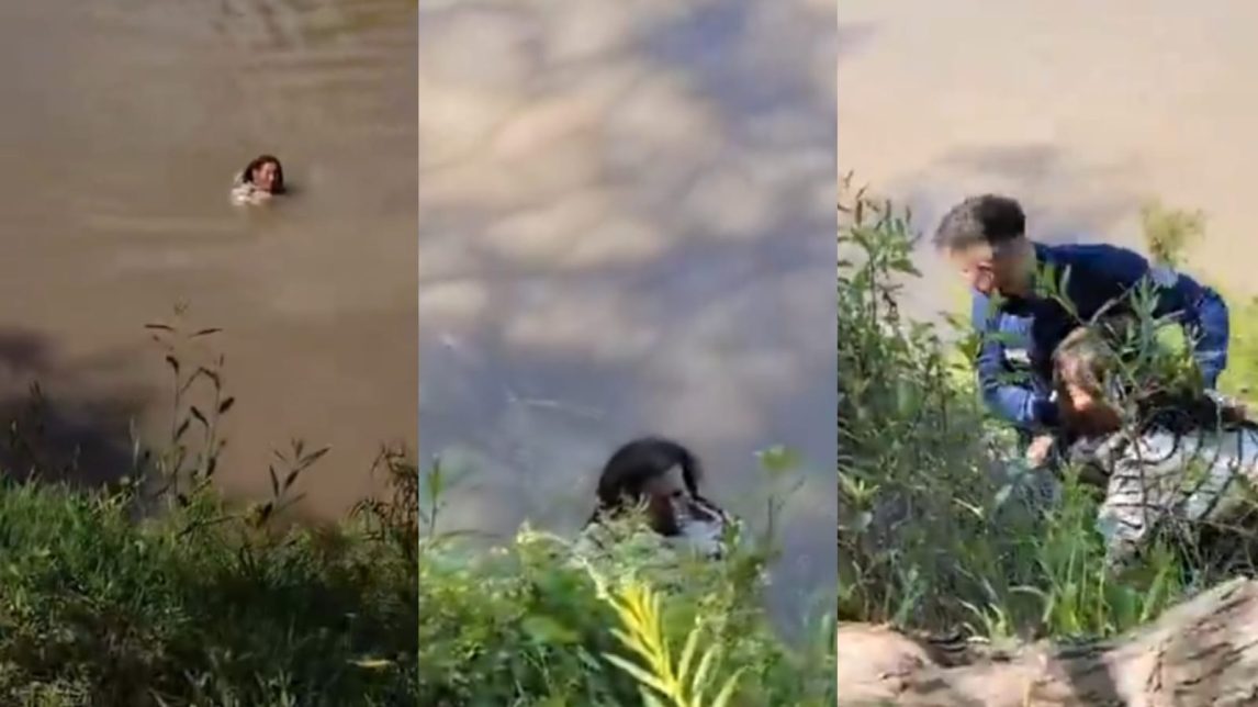 VIDEO | En medio de una crisis nerviosa, una mujer se lanzó al río Saladillo y por fortuna, fue rescatada a salvo