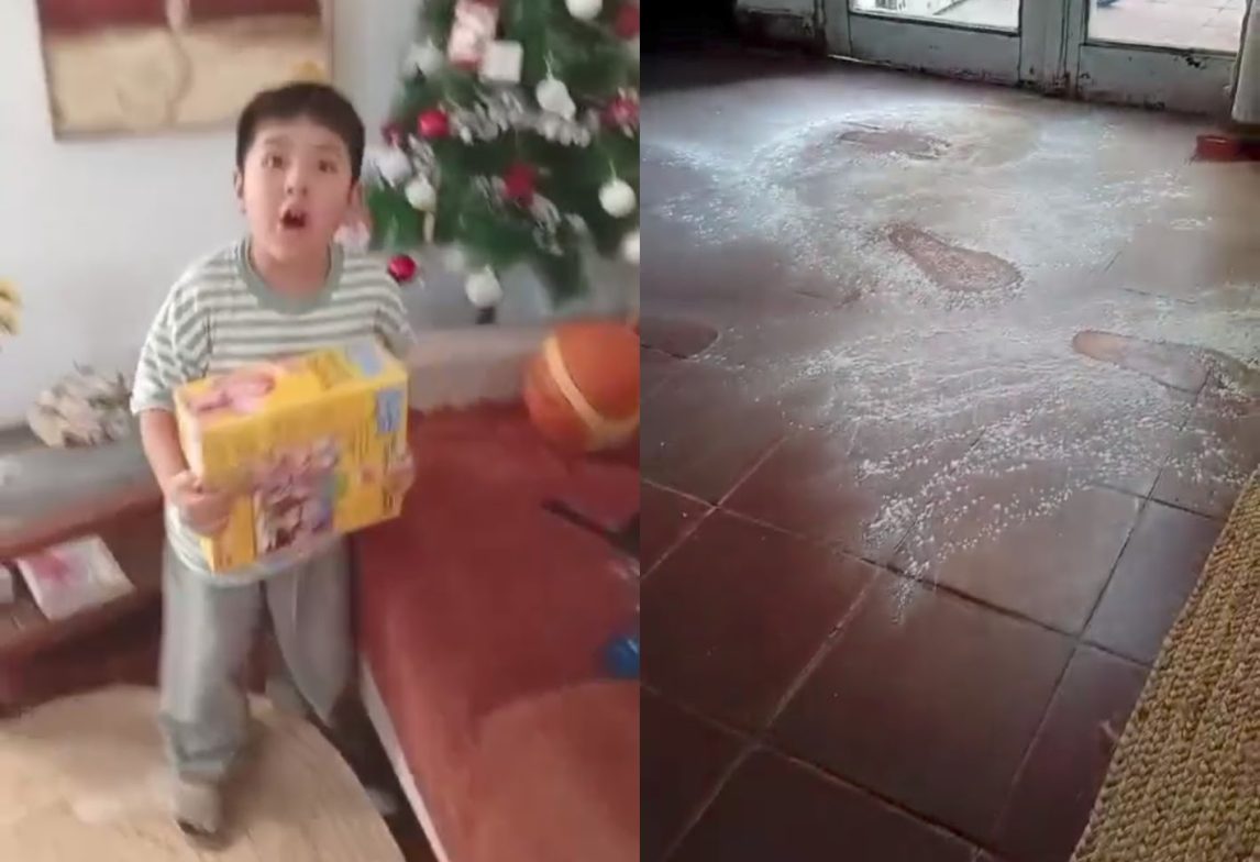 La reacción de un nene santiagueño al recibir su regalo y encontrar “nieve” en su casa