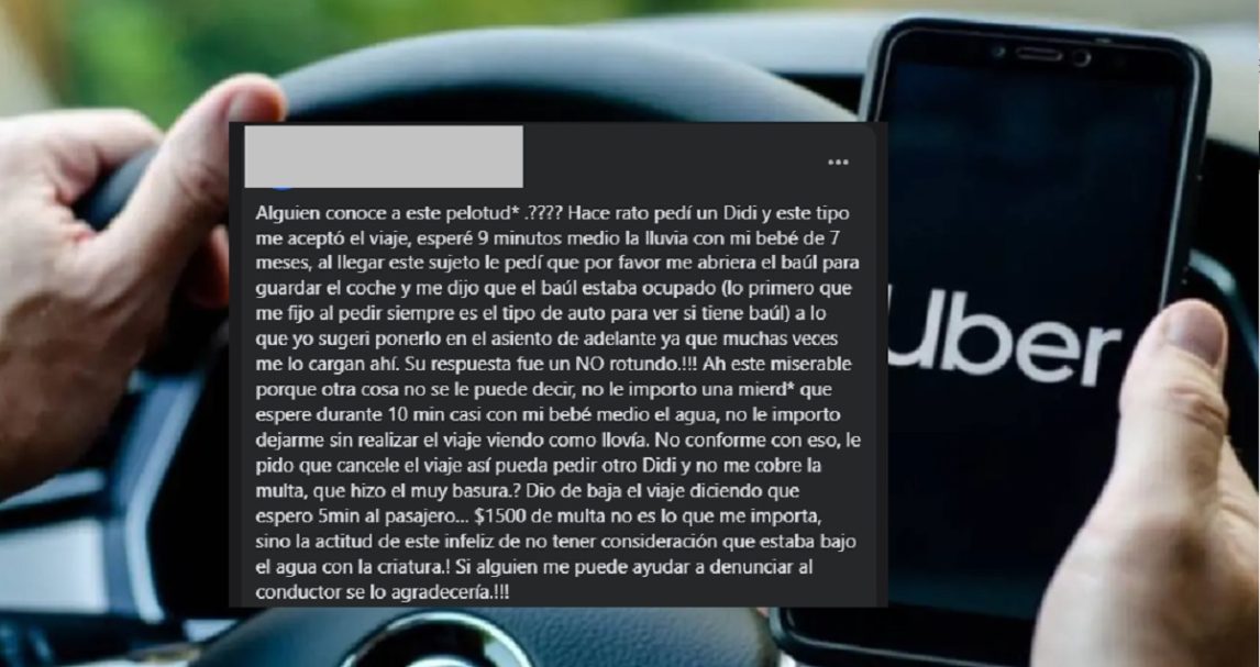 Mujer escrachó a un chofer de Uber porque la dejó varada con su bebé bajo la lluvia y le aplicó una multa