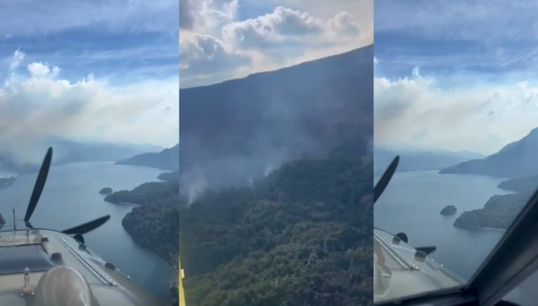 Así sobrevuela el Air Tractor 802 la zona del Lago Rivadavia
