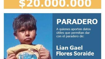 Incrementaron a $20 millones la recompensa por datos sobre el paradero de Lian Gael Flores Soraide