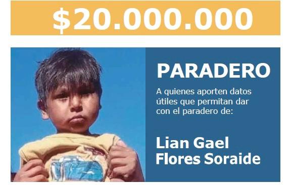 Incrementaron a $20 millones la recompensa por datos sobre el paradero de Lian Gael Flores Soraide