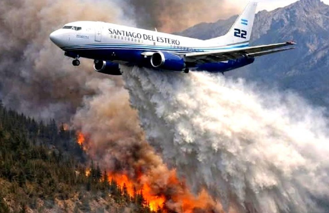 Santiago del Estero lidera la lucha contra incendios en la Patagonia: así funciona el Boeing 737, el avión hidrante más grande de Latinoamérica