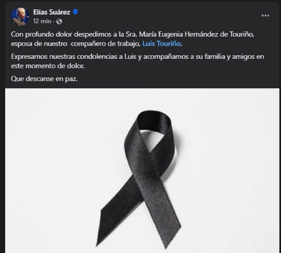 Elías Suárez envió un sentido mensaje a la familia de María Eugenia Hernández de Touriño