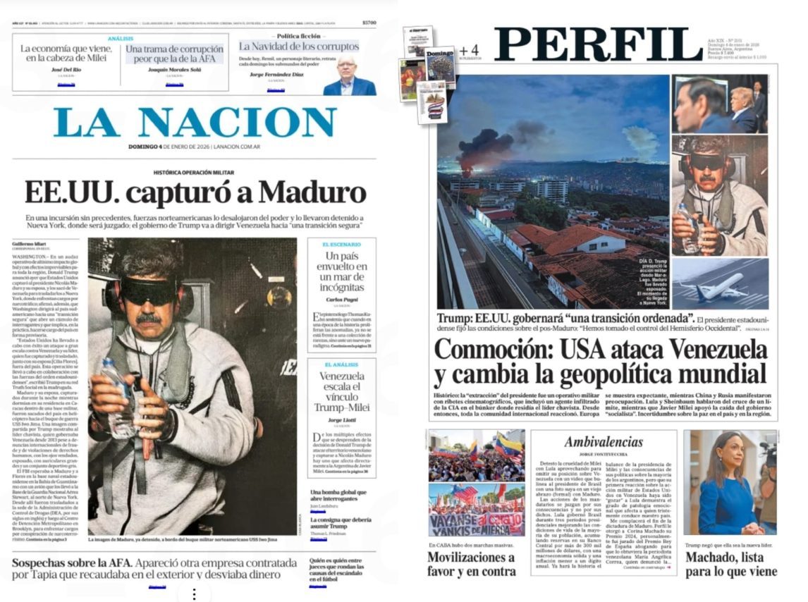 Así reflejan hoy la captura de Maduro las tapas de los principales diarios de Argentina