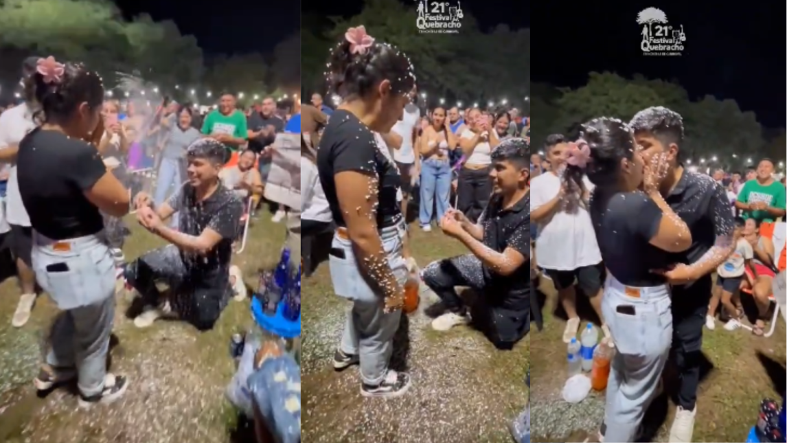 Amor de carnaval: la propuesta de matrimonio emocionó a miles de personas en el Festival del Quebracho